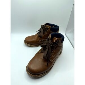 Pacifica Boys 13 Us Cognac Brown Leather Ankle Round Toe Lace‎ Up Hiking Boot